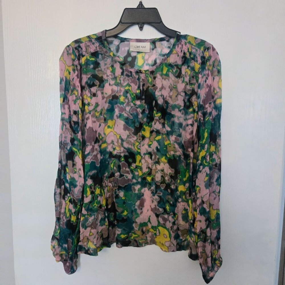 Green and pink abstract floral blouse tunic top NWOT Size XL